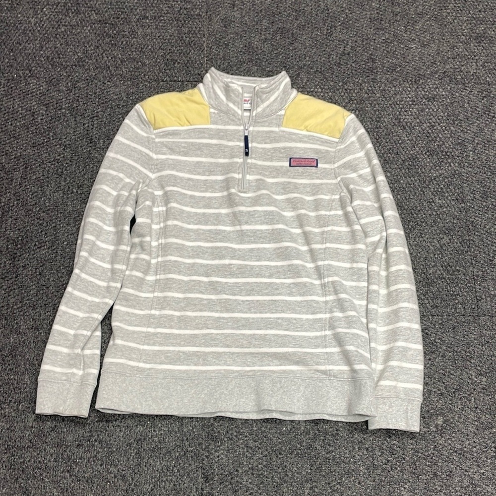 Vineyard Vines Shep Shirt Yellow Gray Stripe Pullover 1/4 zip Womens Size Small